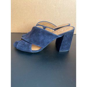 Arturo Chiang Women's Jessica Block Heel Sandal Navy Blue Suede Sz 8.5 in Box